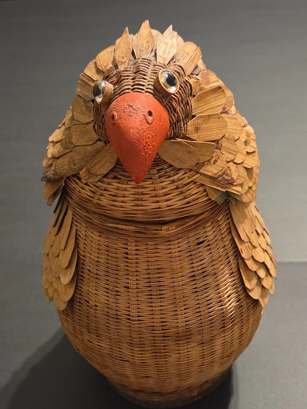 Handwoven Bird Basket with Red Beak